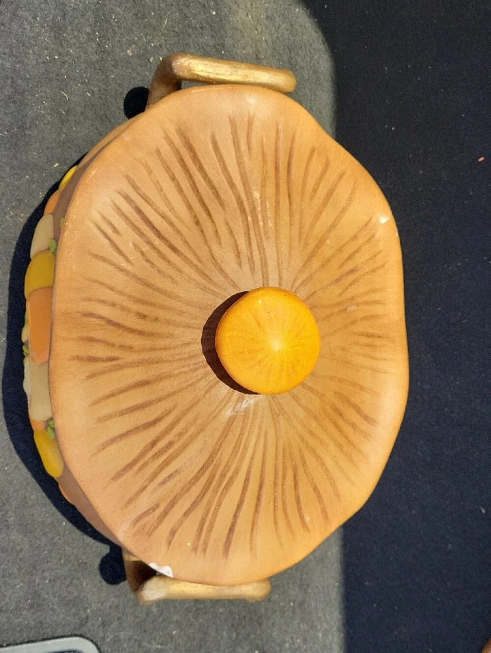 Handcrafted Woodland Mushroom 1970 Ceramic Covered Dish in Brown and Orange